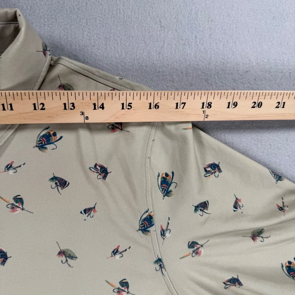 North River Outfitters Mens Tan Fly Fishing Lure Print Polo Shirt Medium M
